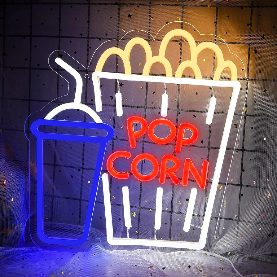 Popcorn Neon Sign for Wall Decor,Business Cinema LED Light,Snacks Sign,Popcorn Neon light for Film Room,Bar,Home Theater Decor,Party Decoration,USB Interefece,Size16.1 * 5.9inch(JTLD080)