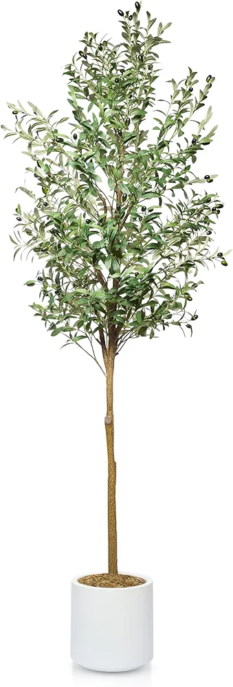 Artificial Olive Tree - 7FT Tall (84 Inches) - Faux Potted Silk Olive Tree Plant for Indoor Home Decor - for Home Decor - Made with 50% Thicker, Fuller Leaves & Branches