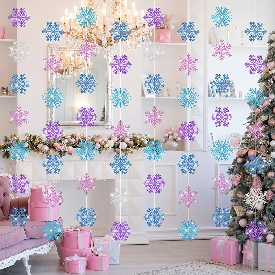 9 Pcs Winter Snowflake Hanging Decorations Winter Wonderland Party Decorations Snowflake Garland for Christmas Winter Wonderland Frozen Party Girls Birthday Supplies(Cute Style)