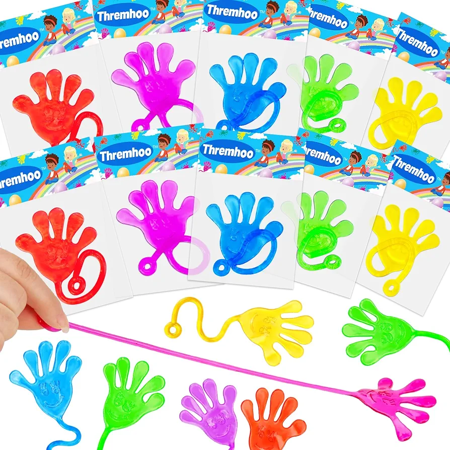 24 PCS Sticky Hands for Kids Party Favors Treat Gift Egg Filler Goodie Bag Stuffer Treasure Box Toy Classroom Carnival Prizes Student Mini Stuff Toy Bulk Pinata Slap Hand Sensory Fidget Stretchy Toy