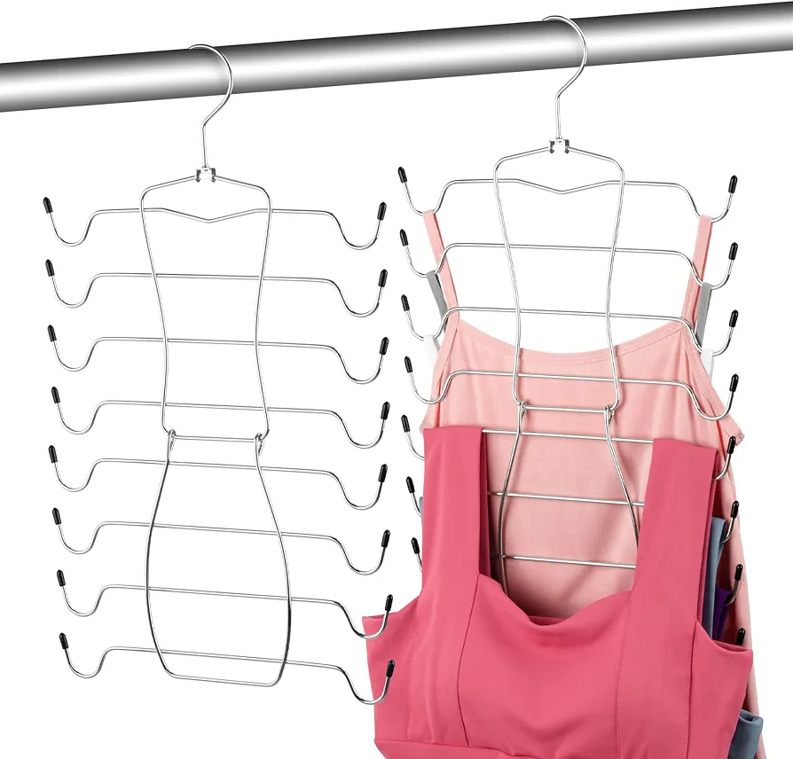 2 Pack Tank Top Hangers, Bra Organizer for Closet, Space Saving Closet Organizers and Storage, Dorm Room Essentials for College Students Girls, Silver