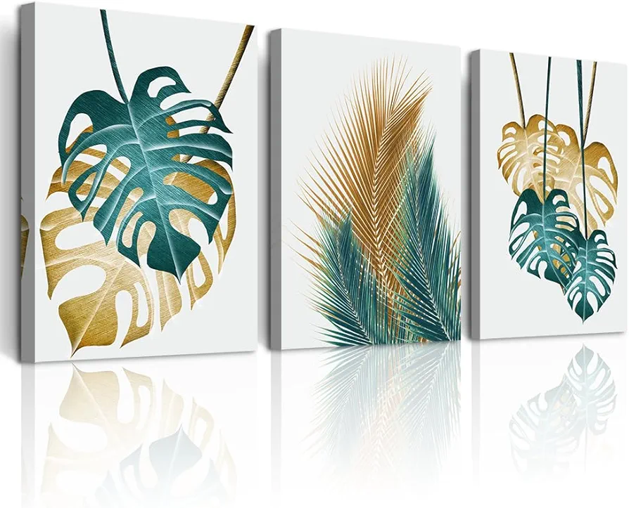 DZRWUBHS Framed Wall Art For Bedroom Abstract Wall Decor Art For Living Room Kitchen Decoration Leaves Wall Painting Modern Wall Pictures Artwork Office Canvas Prints Dining Room Home Decor 3 Piece