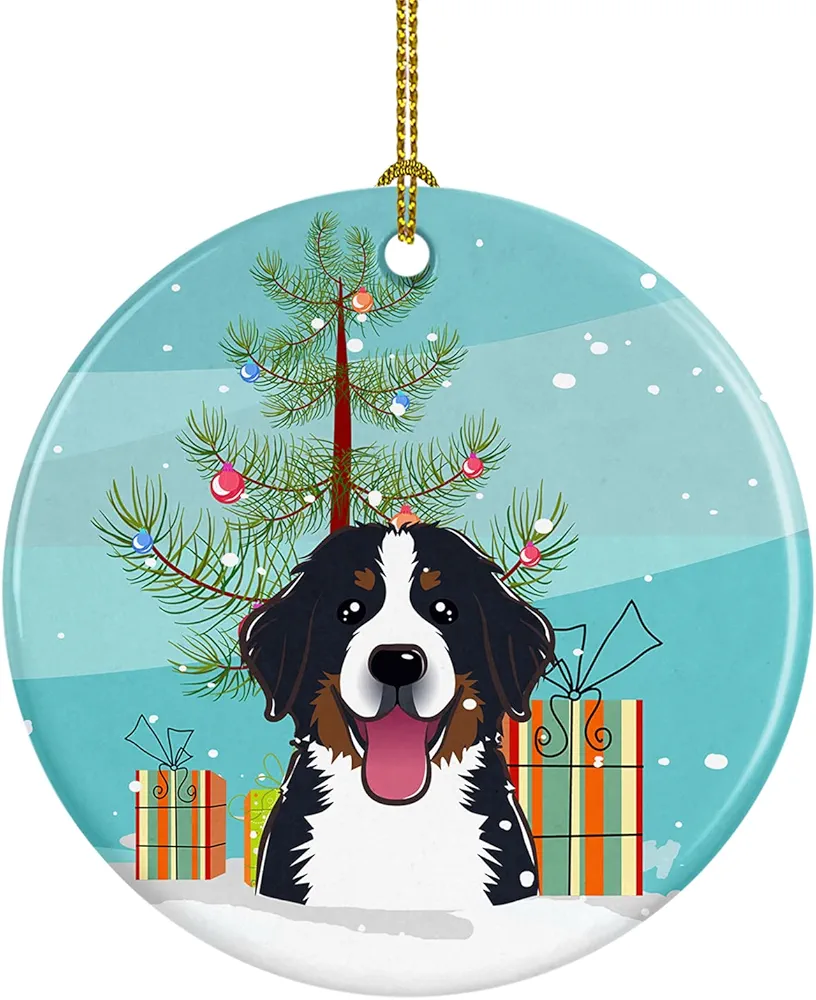 Caroline's Treasures Christmas Tree and Bernese Mountain Dog Ceramic Ornament Christmas Tree Hanging Decorations for Home Christmas Holiday, Party, Gift, 3 in, Multicolor