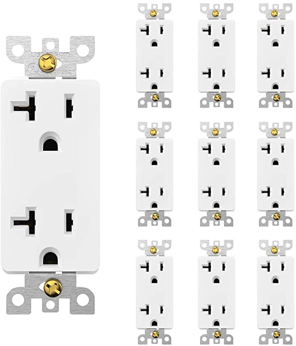 Duralec 20 Amp Decorator Wall Receptacle Outlet, Non-Tamper-Resistant, 20A /125V/2500W, Residential and Commercial Use UL/DLC Premium Listed, (201102-White)