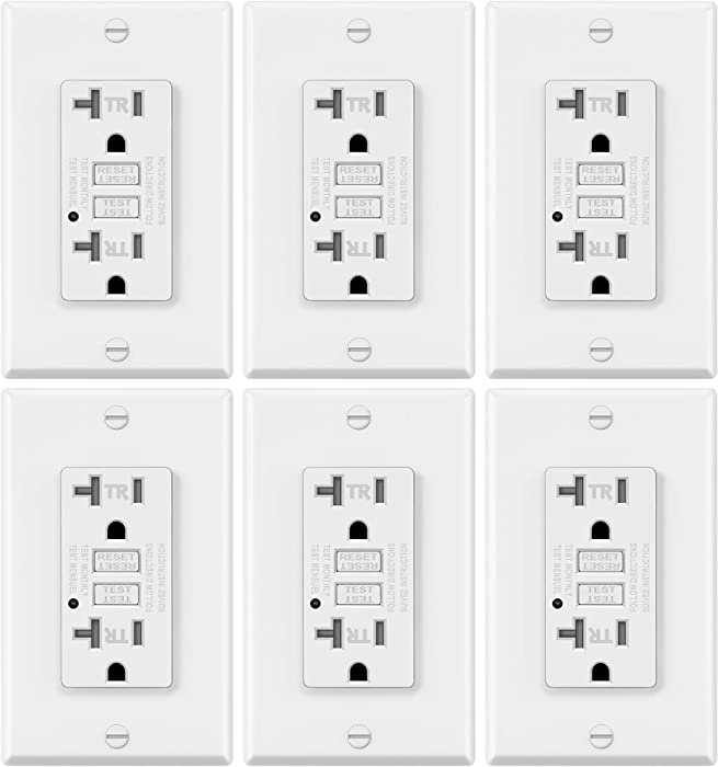 6 Pack - ELECTECK 20-AMP, 125-VOLT Ground Fault Circuit Interrupter Outlets, Industry Grade Tamper-Resistant (TR) GFCI Receptacle, ETL Certified, White