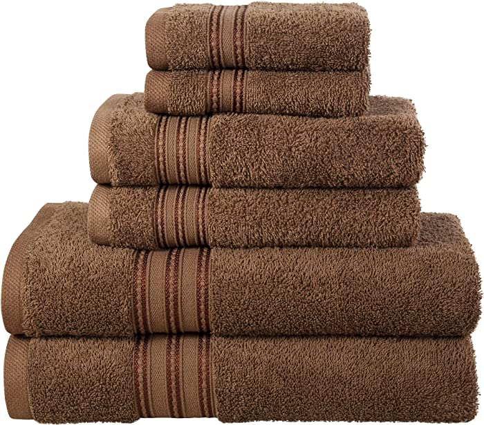 ERINA 6 Pack Towel Set; 2 Bath Towels, 2 Hand Towels and 2 Washcloths - Heavy GSM 100% Ring Spun Combed Cotton Quick Drying Absorbent Thick Bathroom Towel Soft Hotel Quality for Bath and Spa (Brown)