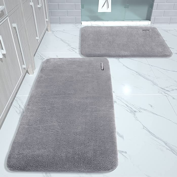 Yimobra 2 Pieces Memory Foam Bathroom Rugs Set, Soft Non Slip Bath Mats for Bathroom, Water Absorbent, Extra Thick, Machine Washable Floor mat