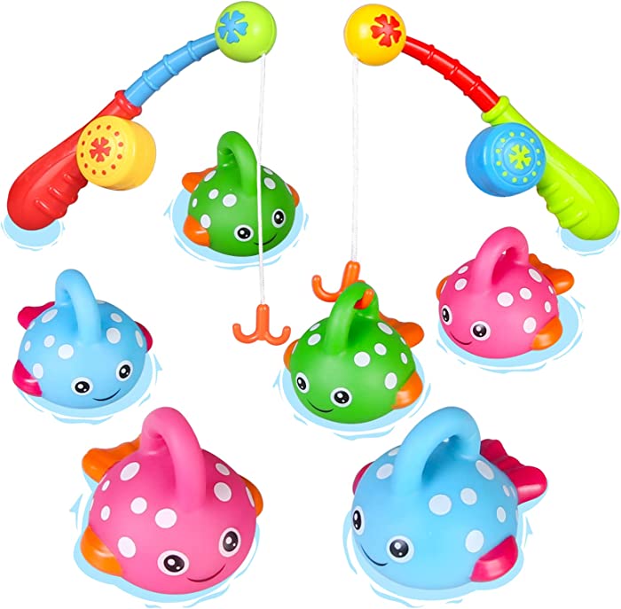 Bath Toys for Toddlers Kids Bathtub Fun Toys Fishing Game with Cute Spotted Fish and Fishing Rod, Christmas Toys Gifts for Boys Girls Children - Color Random