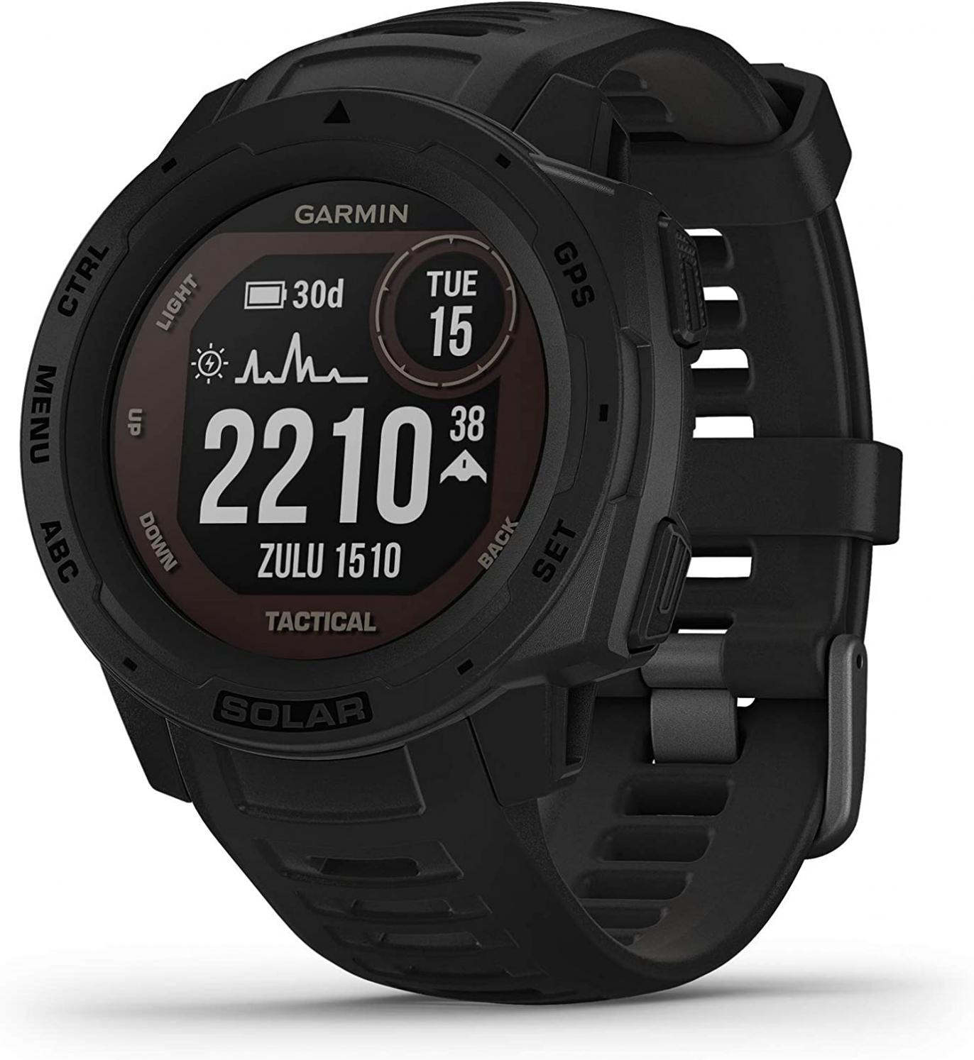 Garmin Instinct Solar Tactical, Solar-Powered Rugged Outdoor Smartwatch with Tactical Features, Built-in Sports Apps and Health Monitoring, Black (Renewed)