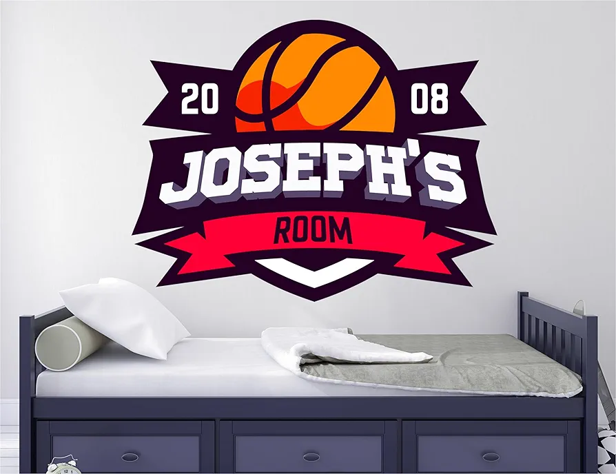 Basketball Wall Decal, Customizable Stickers, Perfect Boy Room Decor, Bedroom Decor, Wall Decor, Room Decor, Sports Room Decor - Boost Your Room's Aesthetics with Our Basketball Stickers