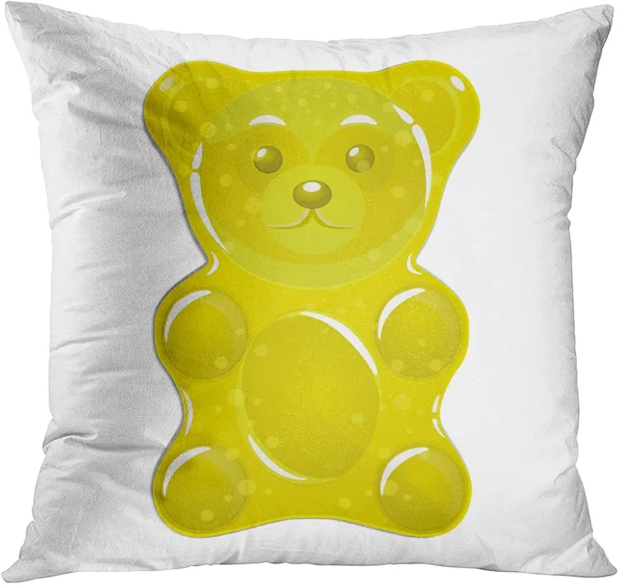 Shenywell Bears Throw Pillow Cover Jelly Yellow Bear Gummy Sugar Animal Assorted Blue Blueberry Comfortable Print Living Room Car Sofa Bedroom Polyester Pillowcase Home Decor Cushion Case 20x20 Inch