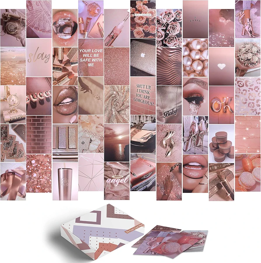 East Coast Mart Wall Collage Kit - 50 Pcs, 4x6 Inches, Photo Collage kit for Wall Aesthetic, Dorm Photo Display, Rose Gold Room Décor Aesthetic for Teen Girls