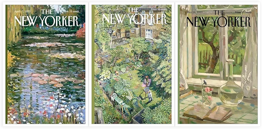 DFAIUY Set of 3 New Yorker Magazine Posters Vintage Country Lake Landscape Canvas Wall Art Retro Green Oil Prints Painting Modern Room Windows Wall Art Decor For Living Room Bedroom 12x16in Unframed