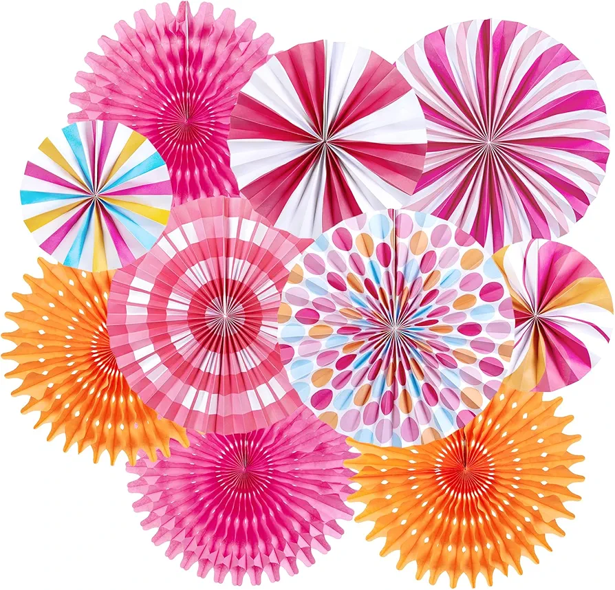 PAPER JAZZ Candy Hanging Paper Fans Set of 10 Candy Party Classroom Decorations Candy Land Party Decoration Candyland Decorations Paper Fans for Birthday Baby Shower Wedding