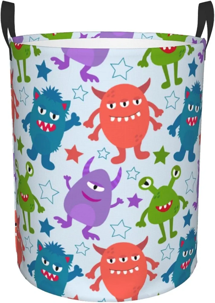 Collapsible Laundry Basket with Handles, Waterproof Oxford Fabric Cute Colorful Alien Monsters Pattern Hamper Storage Organizer for Laundry Room Bedroom Bathroom College Dorm