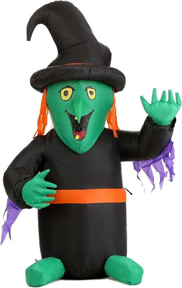 Fun Costumes 4Ft Inflatable Spooky Witch Outdoor & Indoor Decoration, Blow-Up Black Scary Yard/Room Display Decor