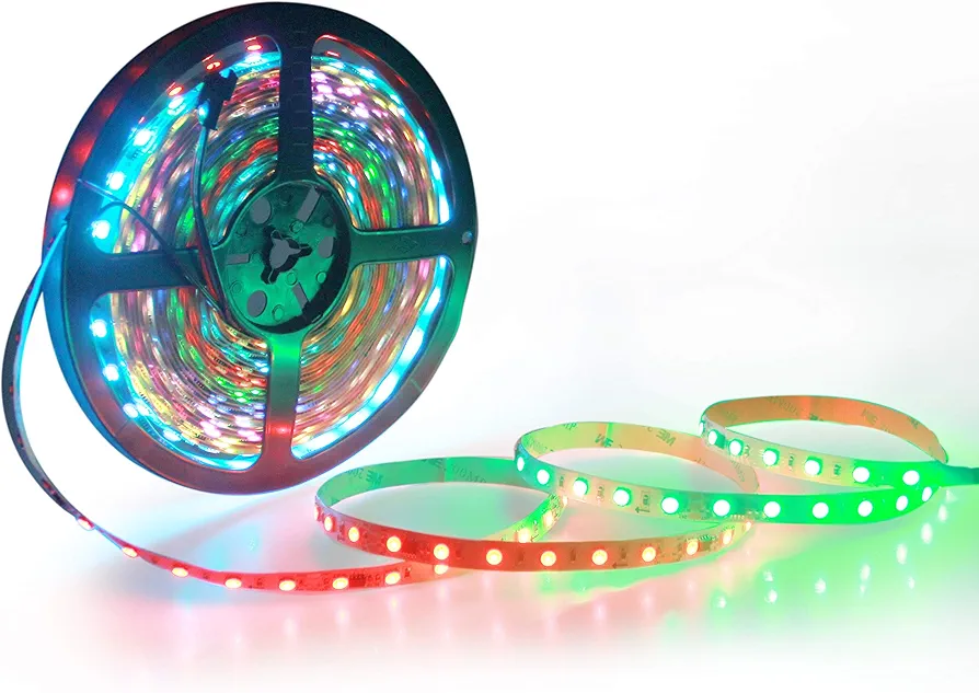 ALITOVE RGB LED Strip Light 32.8ft WS2811 Addressable Programmable Dream Color Digital LED Pixel Light 24V 10m 600 LEDs Rainbow Chasing Effect LED Flexible Light Rope Non-Waterproof White PCB