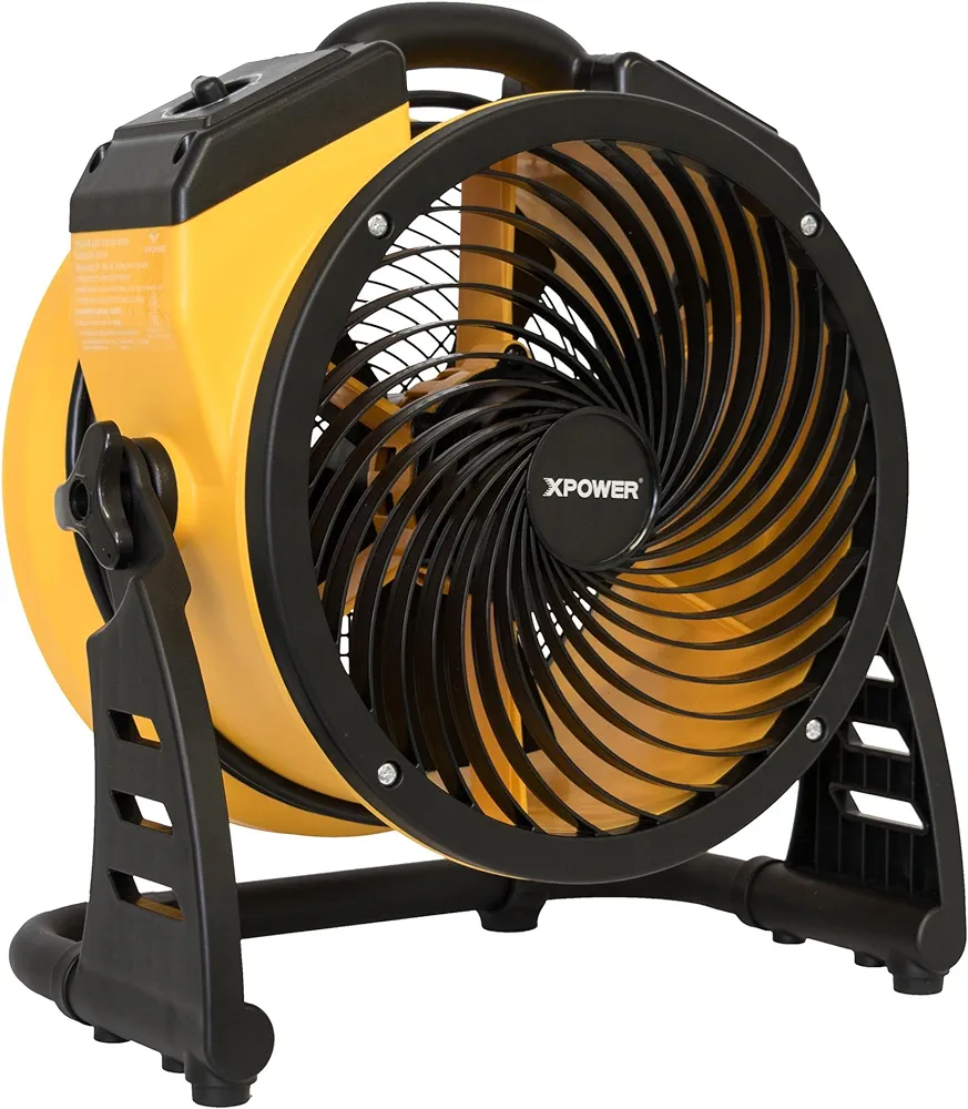 XPOWER FC-100 Heavy Duty Industrial High Velocity Whole Room Air Mover Air Circulator Utility Floor Fan, Variable Speed, Timer, 11 inch, 1100CFM