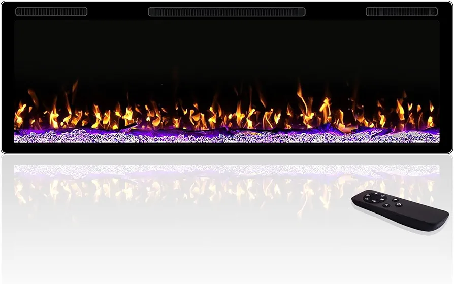 60" Electric Fireplace Recessed/Wall Mounted with Heater, Wide Screen & Ultra Narrow Frame Fire Place, Adjustable Flame Color and Brightness, Remote Control/Timer, 750/1500w