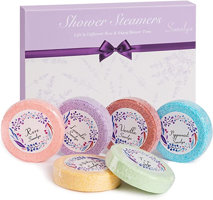 Sunolga Shower Steamers Set of 6 Aromatherapy Rich in Essential Oils Bath Bombs for Shower Gift for Women& Men (Scent of 6 Vanilla,Peppermint,Lavender,etc..)