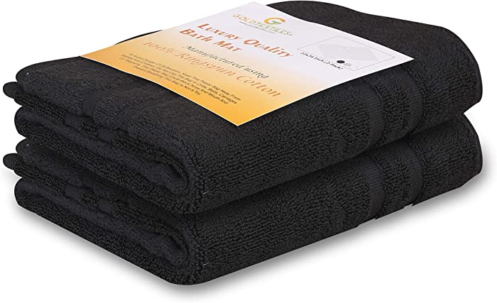 Gold Textiles Premium Bath Mat Set for Tub Shower - 2 Pack | 22x34 inches | Black [ Not a Bathroom Rug] - 100% Ring Spun Cotton - Highly Absorbent & Non Slip Bath Mat Towel - Machine Washable