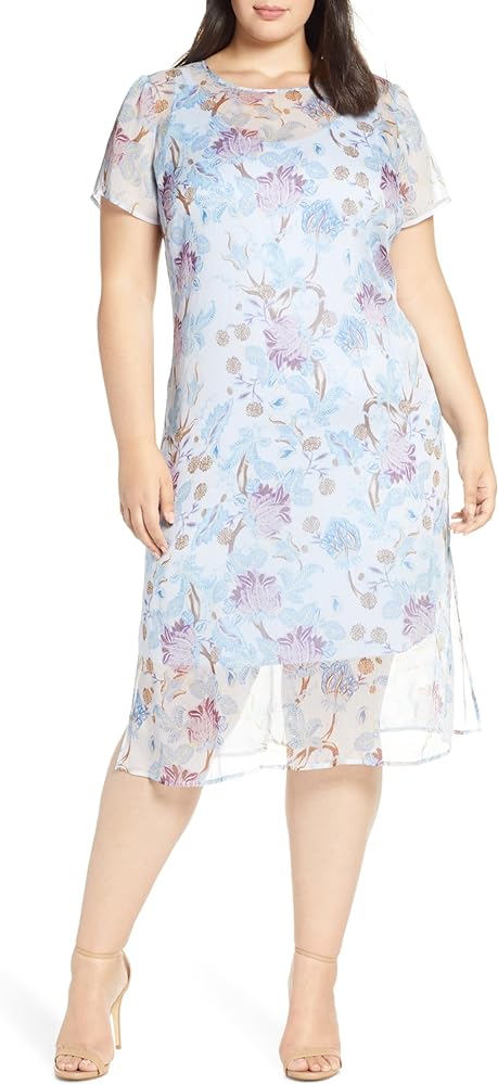 Vince Camuto Plus Size Women's Poetic Blooms Overlay Midi Dress