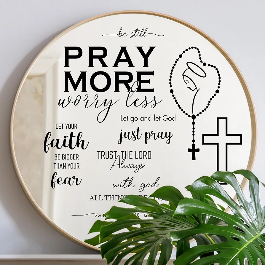 Religious Wall Mirror Decals - Set of 10 Black Inspirational Vinyl Stickers Bible Quotes Scripture Peel and Stick Decals for Bedroom Decor Family Room Office