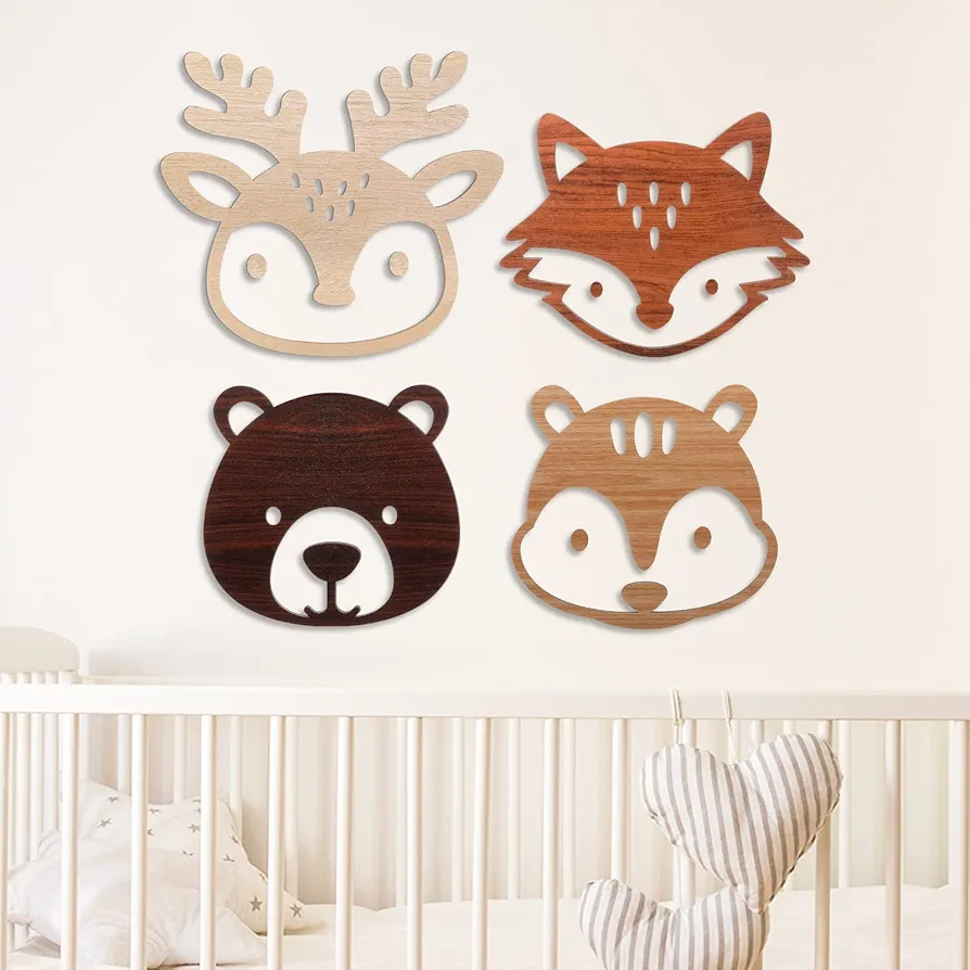 Hoteam Woodland Nursery Decor, Wooden Forest Animal Wall Decoration Woodland Baby Shower Decorations Boy Nursery Decor for Rustic Farmhouse Log Cabin Bathroom Kid Room (Adorable Style)