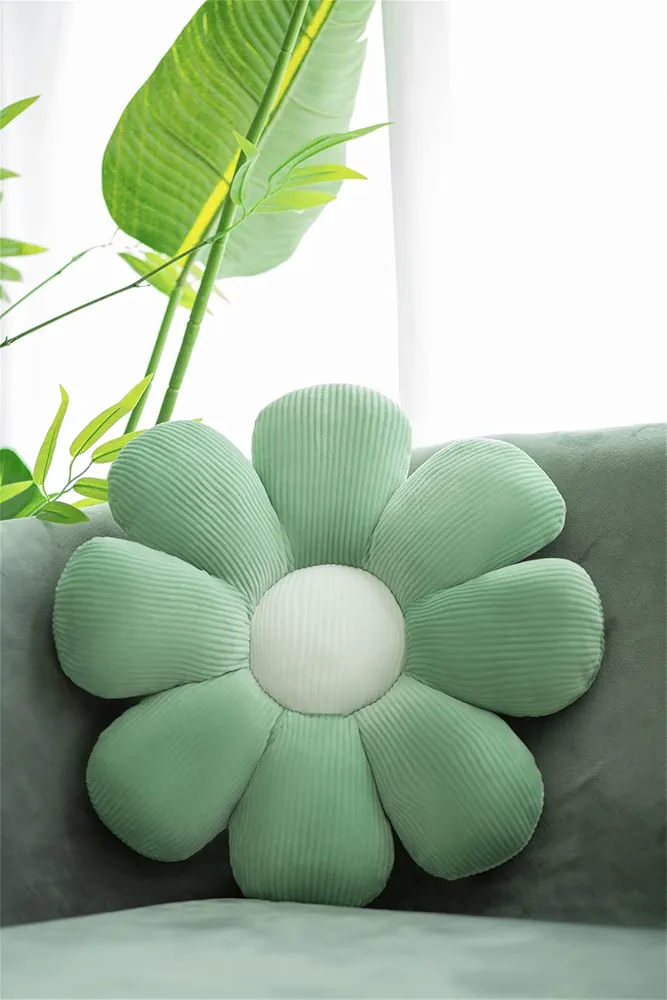 Floor Throw Pillow, Flower Shaped, Luxurious Bedroom Sofa Seating Plush Cushion (Green,15.7'')