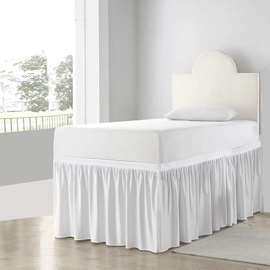 Bed Skirt for Dorm Room, Ruffled Dorm Sized Bed Skirt Three Fabric Sides College Dorm Bed Skirt - White - Twin XL - 30 Inch Drop