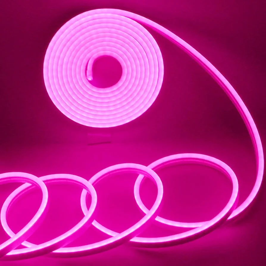 EverBright Pink Led Neon Strip Lights 12V Indoor Outdoor Rope Silicone 16.4Ft 600SMD Waterproof Flexible for Signboard Kitchen Bedroom Bar Home Building Party Events Decoration(No Power Adapter)