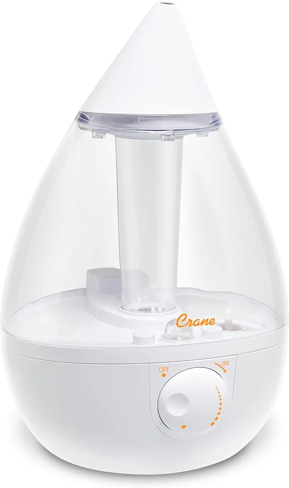 Crane Ultrasonic Cool Mist Humidifier for Bedroom, Baby Nursery, Kids Room, Plants, or Office, Large 1 Gallon Tank, Filter Optional, Clear and White