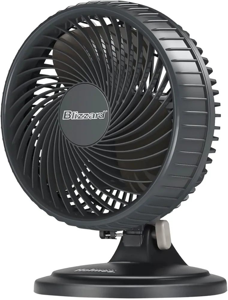 HOLMES BLIZZARD 7" Table Fan, 2 Speeds, 3 Blades, 85° Oscillation, 20° Adjustable Head, Home, Bedroom and Office, Charcoal Matte