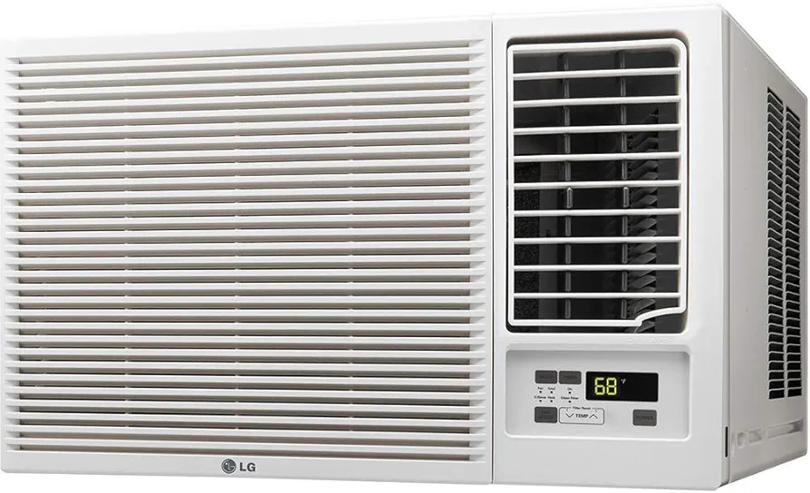 LG 7,500 BTU Window Air Conditioner with Supplemental Heat, Cools 320 Sq.Ft. (16' x 20' Room Size), Electronic Controls with Remote, 2 Cooling, Heating & Fan Speeds, Slide In-Out Chassis, 115V