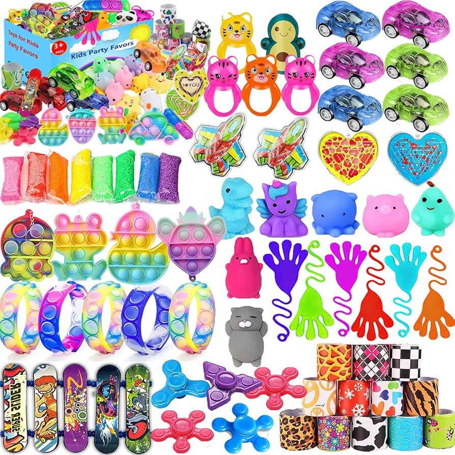 66 Pcs Party Favors for Kids, Pop Fidget Treasure Box Toys, Goodie Bag Fillers, Pinata Stuffers, Treasure Chest, Carnival Prizes, Prize Box Toys for Kids Classroom