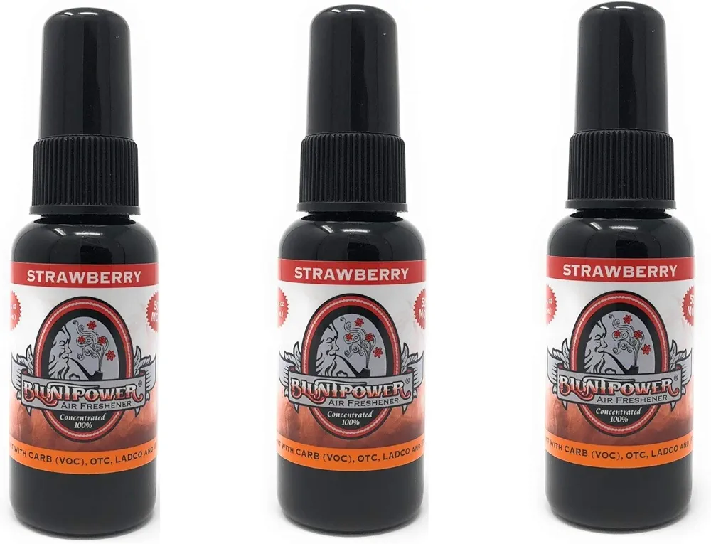 BluntPower Oil Based Concentrated Air Freshener and Oil for Diffuser - Air Freshener Spray for Room, Car, Bathroom - Concentrated Room Deodorizer & Odor Eliminator Spray - Strawberry 1.5oz. (3 Pk)