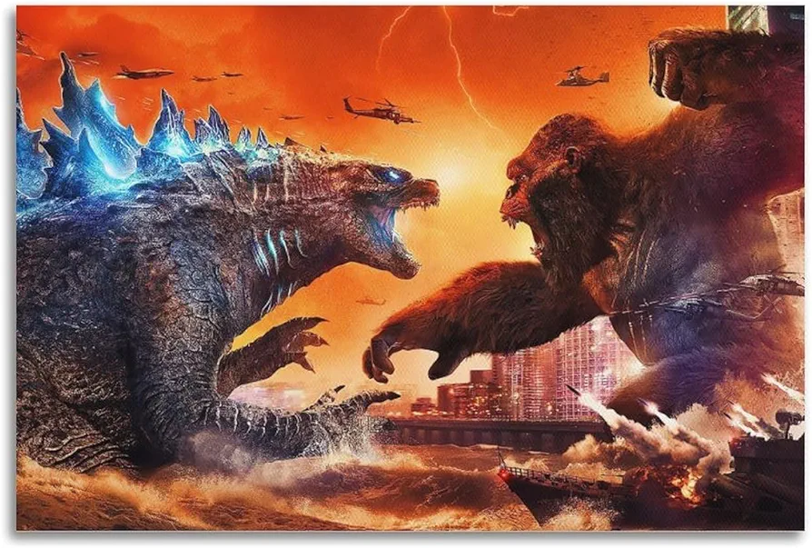 Enloslti Godzilla Vs. King Kong Poster Canvas Wall Art Living Room Posters for Bedroom Home Decorative 12x18inch(30x45cm), Unframe-style