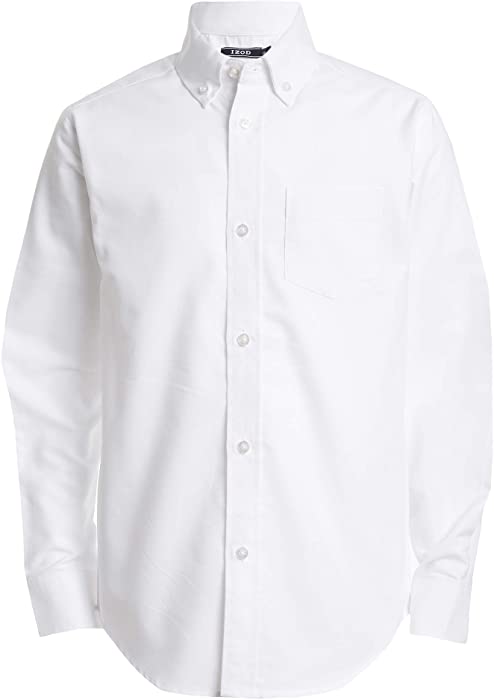 IZOD Boys' Long Sleeve Solid Button-Down Oxford Shirt