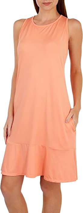 Reel Legends Womens Solid Tiered Sleeveless Pocket Dress