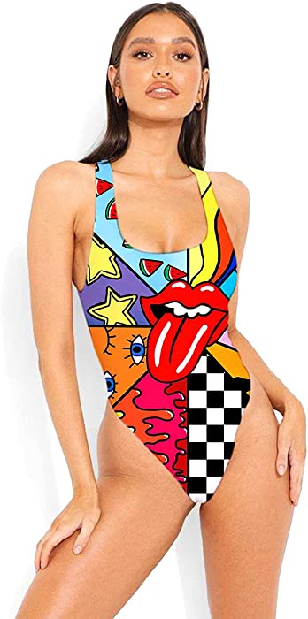 EDOLYNSA Women's One Piece Swimsuits U Neck Bathing Suits V Back Monokini Athletic Training Swimwear