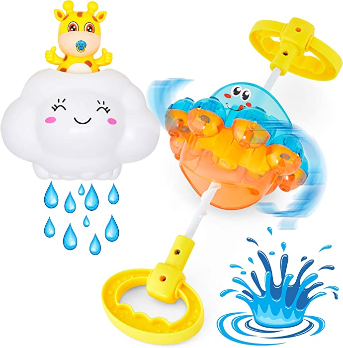 Splashin'kids Bath Toys Double The Fun Baby Toys Water Bathtub Toys Toddlers Rotating Octopus and Head Bobbing Reindeer