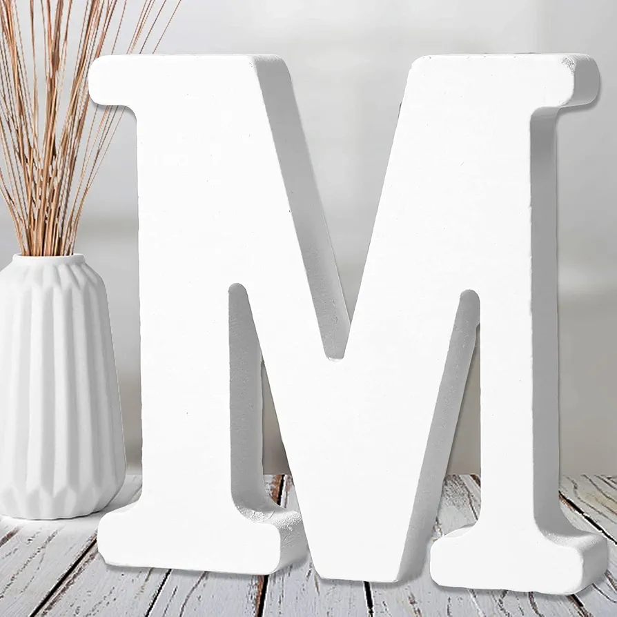 AOCEAN 6 Inch White Wood Letters Unfinished Wood Letters for Wall Decor Decorative Standing Letters Slices Sign Board Decoration for Craft Home Party Projects (M)