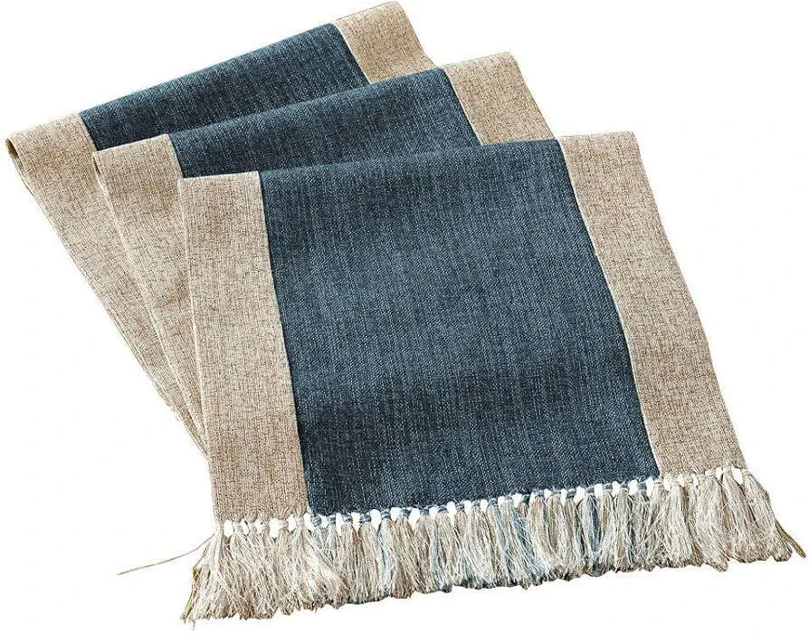 Rustic Table Runner with Fringe Natural Home Table Runner Dining Room Table Runner Decorations Farmhouse Dinner Table Runner for Coffee Table Runner 15 x 108 Inches Long Blue