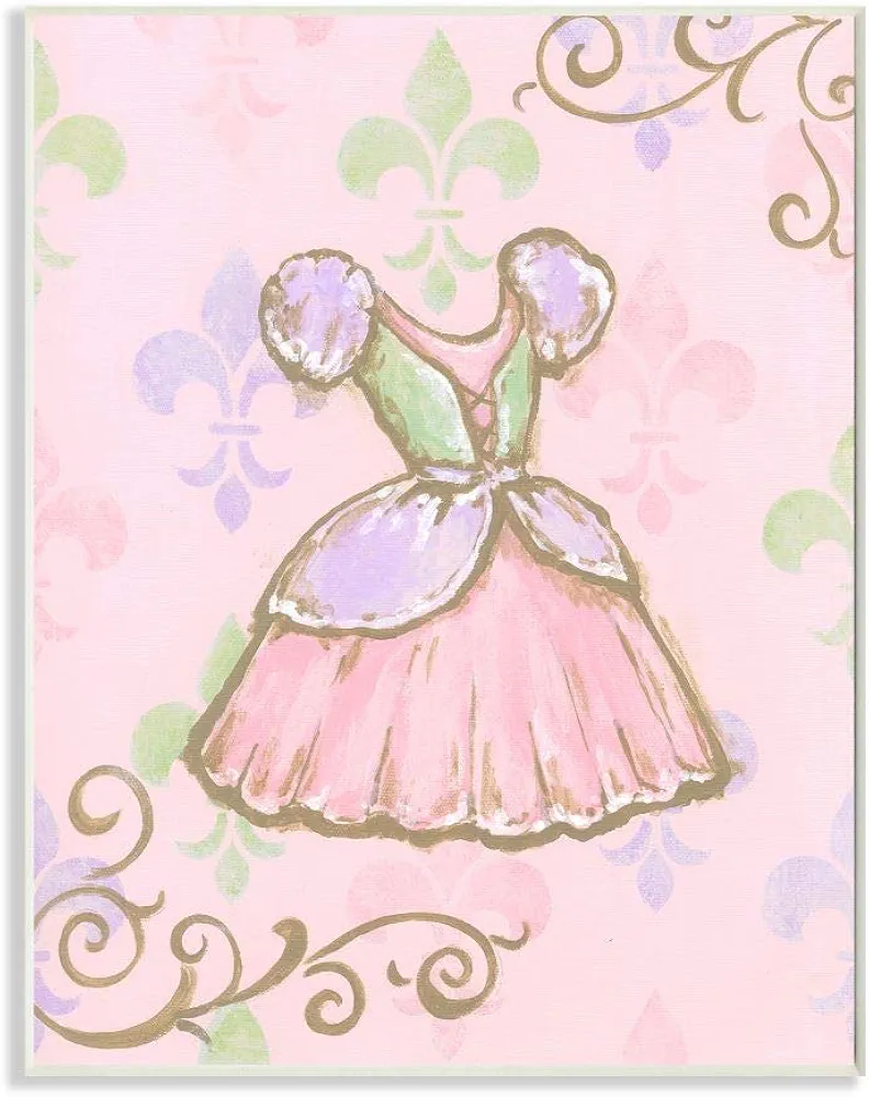 The Kids Room by Stupell Princess Dress with Fleur de Lis on Pink Background Rectangle Wall Plaque