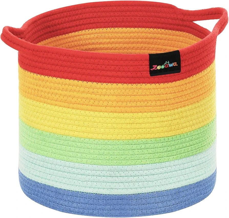 Zooawa Rainbow Storage Cotton Rope Baskets for Baby Room|Rainbow Baskets for Classroom | Baby Laundry Basket for Nursery Storage|Toy Baskets Organizer for Baby Rainbow Nursery Decor,14" x 12"