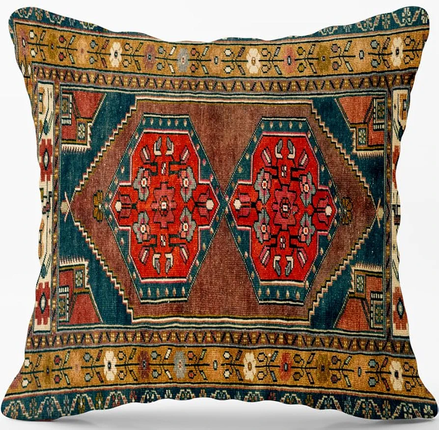 TurkishRug - Handmade Kilim Cushion Cover Ethnic Pattern Farmhouse Soft Pillow Cover Washable Printed Home Decorations Bedroom Living Room Sofa Throw Pillow Cover - BOOKMARK GİFT