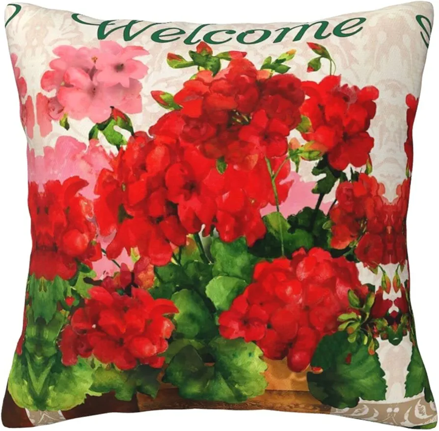 Red Geraniums Throw Pillow Covers Cushion Decorative Pillowcases for Sofa Couch Living Room Outdoor Home Decor