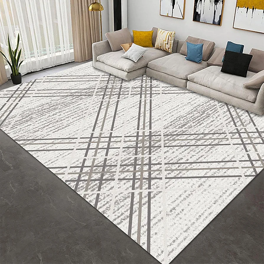 Artistic Abstract Area Rug.Lines-Grey,4x6 Feet,Suitable for Bedroom,Living Room,Apartment,Machine Washable Non-Slip Soft Modern Interior Rug,Smudge-Proof,Non-Shedding.