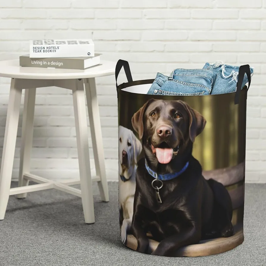 Large Laundry Basket Labrador Laundry Hamper Collapsible Laundry Baskets Freestanding Waterproof Laundry Bag for Bedroom Bathroom Laundry Room, Small, Black, 65HG6FD54H6