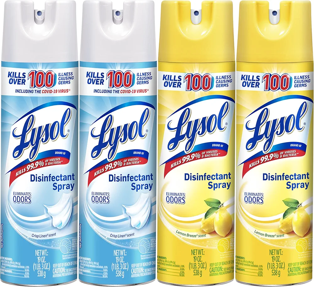 Lysol 2x19oz Crisp Linen + 2x19oz Lemon Breeze Disinfectant Spray Bundle